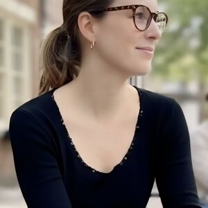 Sophisticated Sequined Deep U Neckline MAX STUDIO Evening Sweater Bell Sleeves